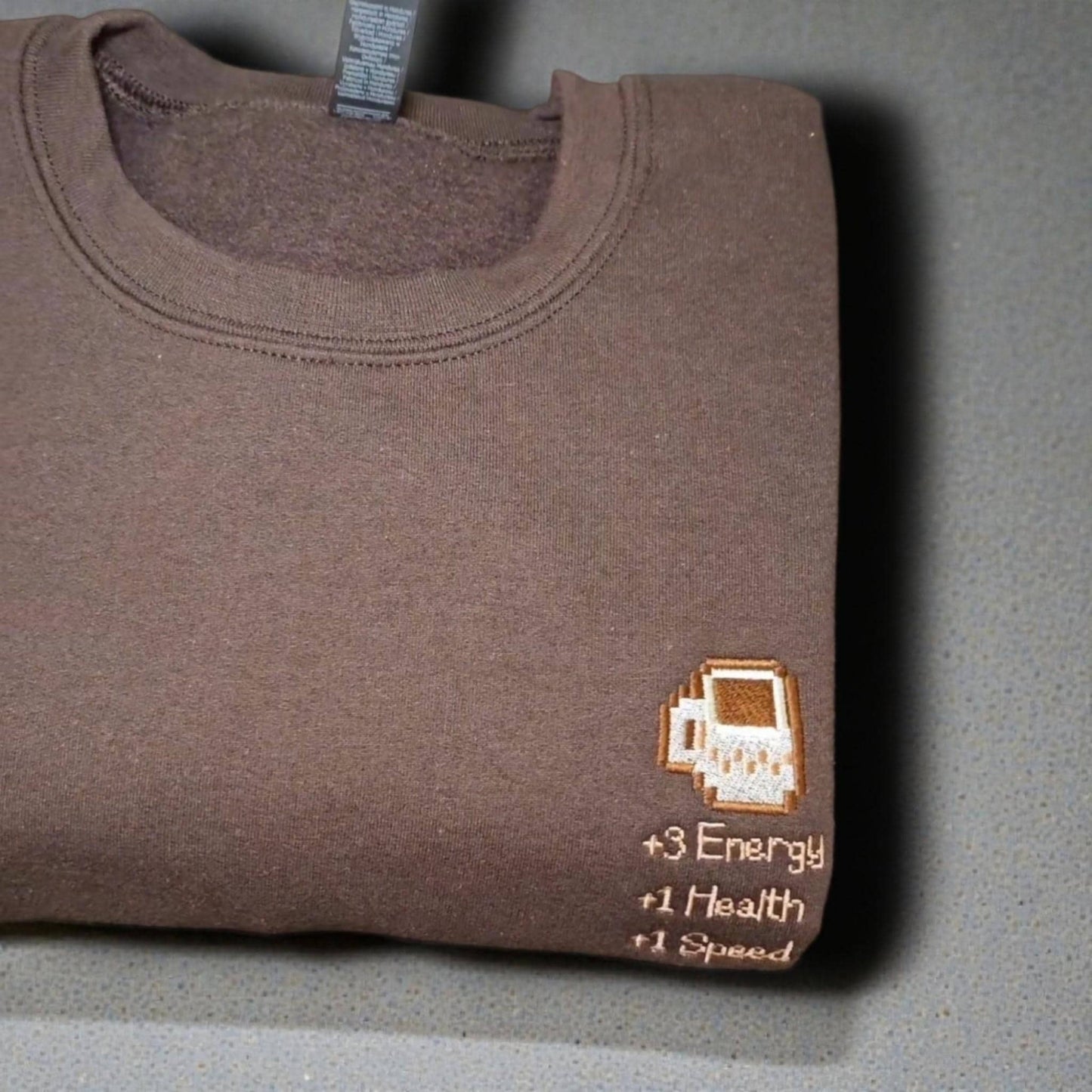 Coffee Embroidered Sweatshirt, Cozy Pixel Gamer Jumper, Stardew Valley Inspired Gift, Unisex Gaming Sweatshirt