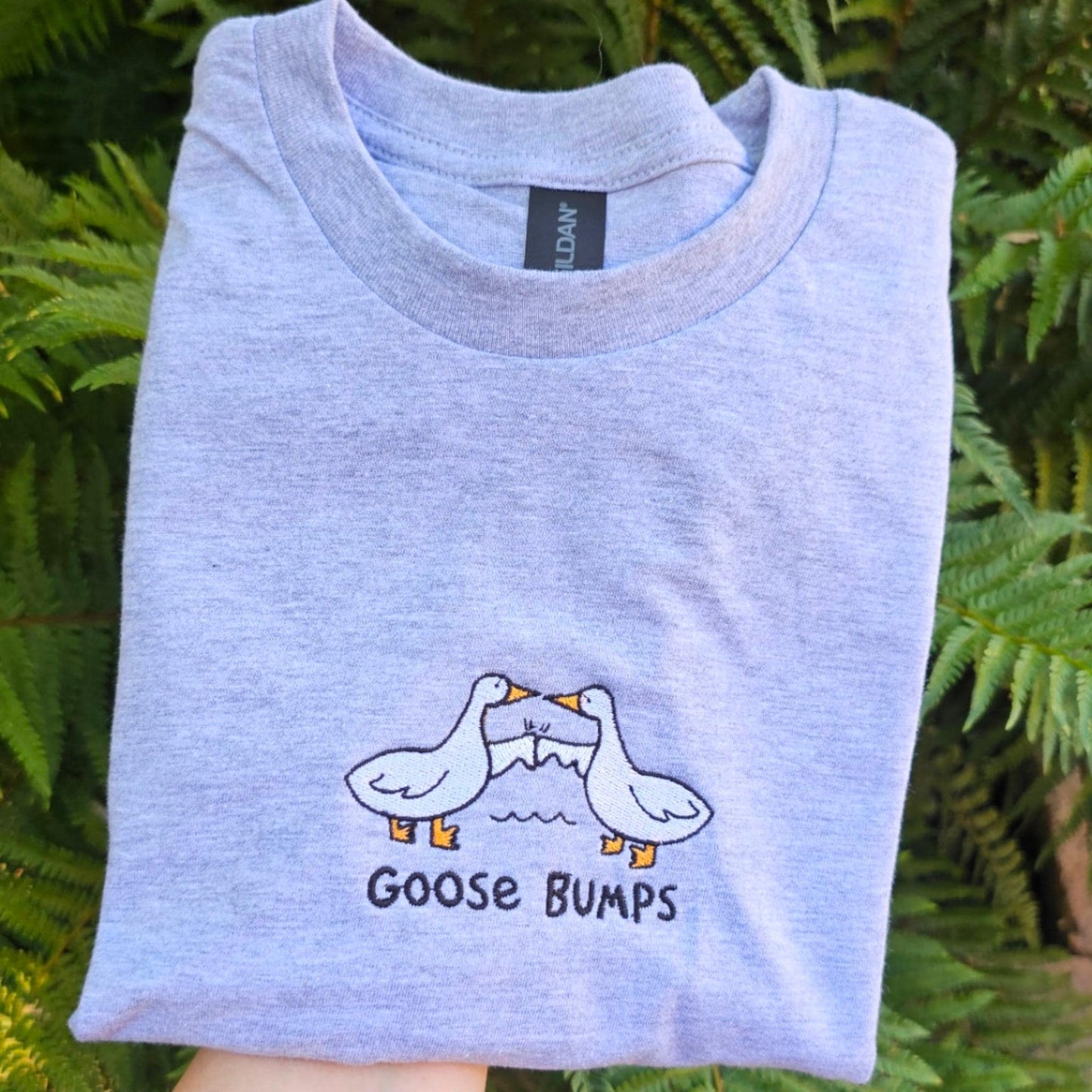Embroidered Goose T-Shirt: Funny Pun Bird Humor, 100% Cotton