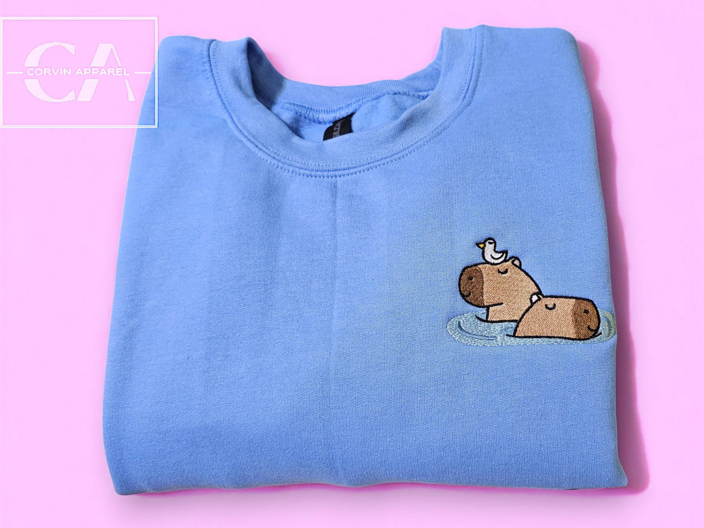 Capybara Embroidered Sweatshirt: Unisex Crewneck Sweater