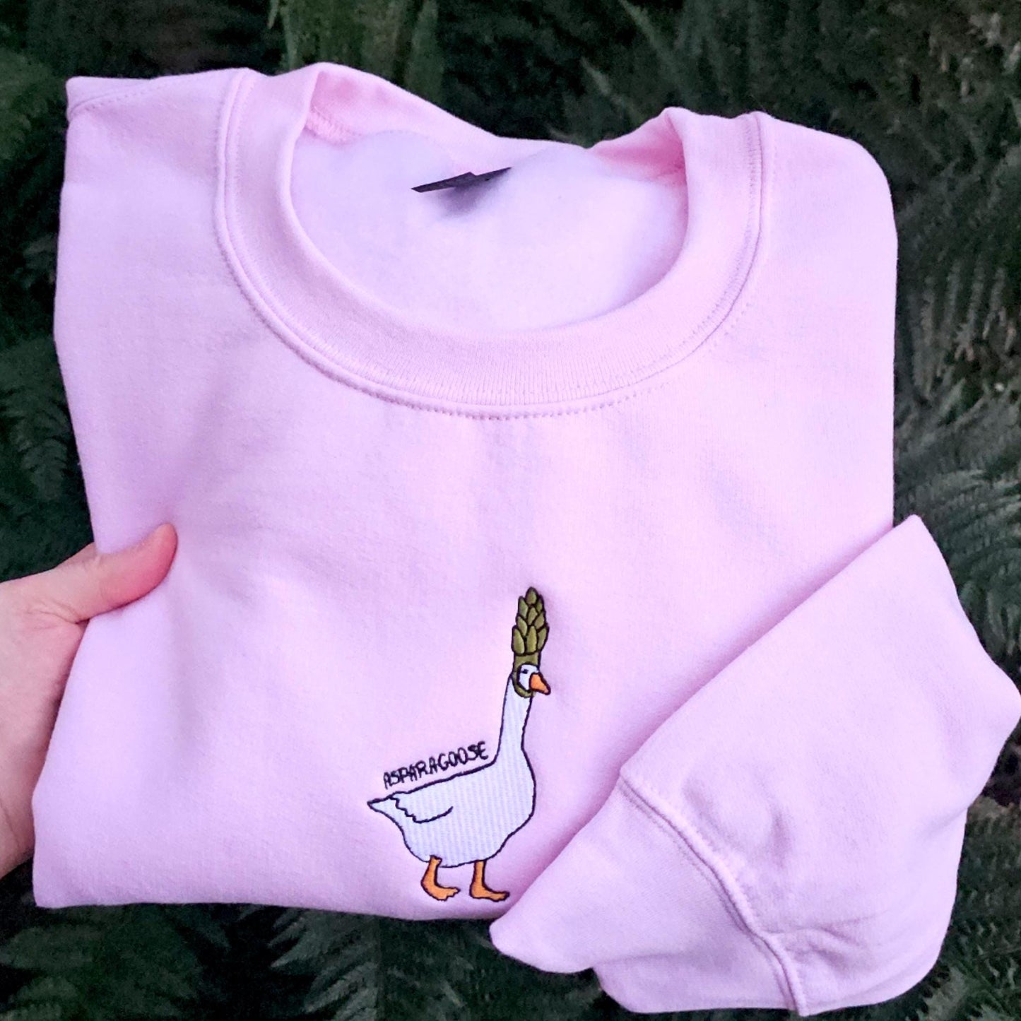 Asparagoose Embroidered Sweatshirt, Funny Goose Crewneck, Cute Embroidered Goose Jumper, Funny Sweatshirt
