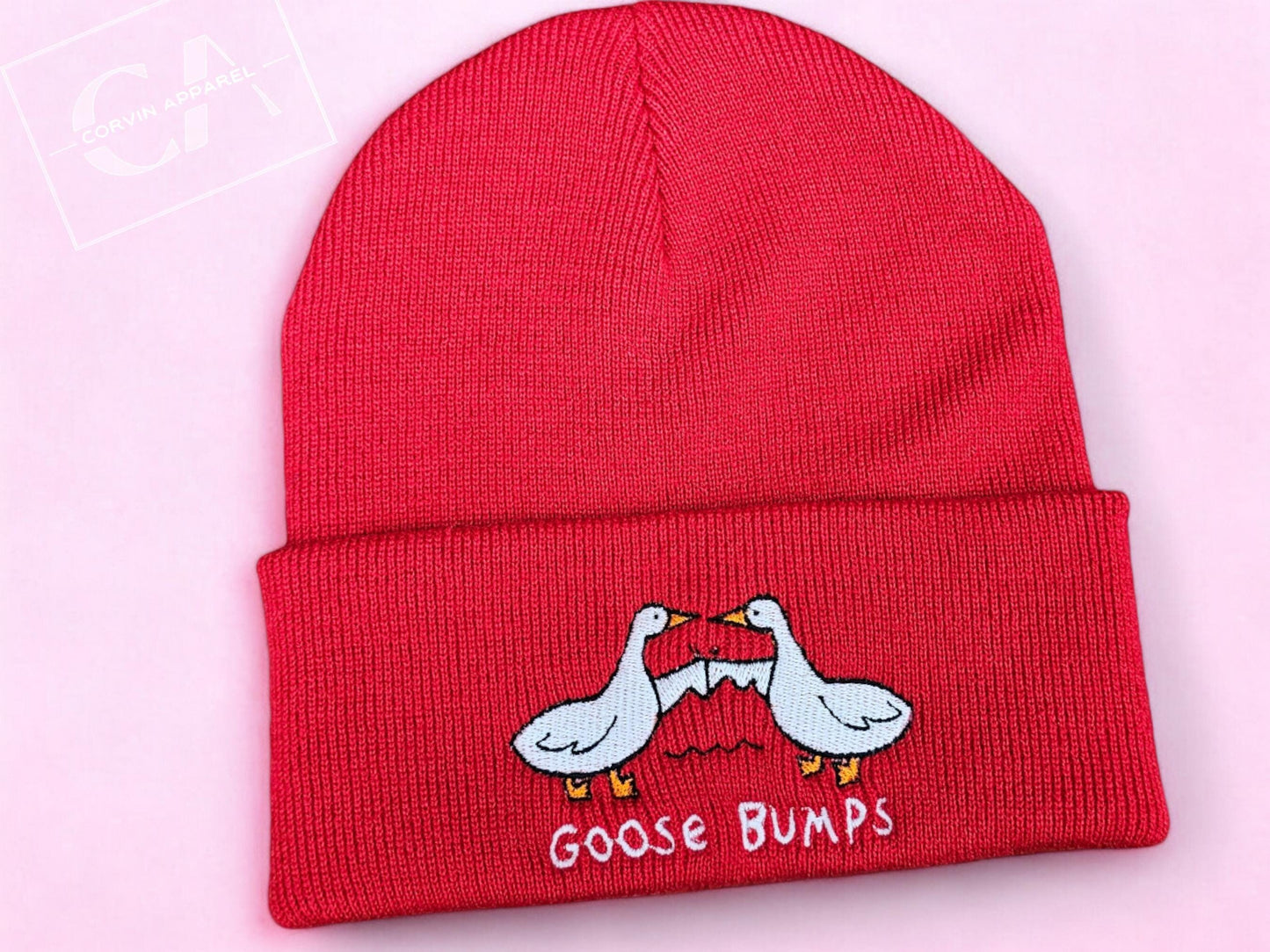 Embroidered Goose Bumps Beanie: Funny Geese Gift