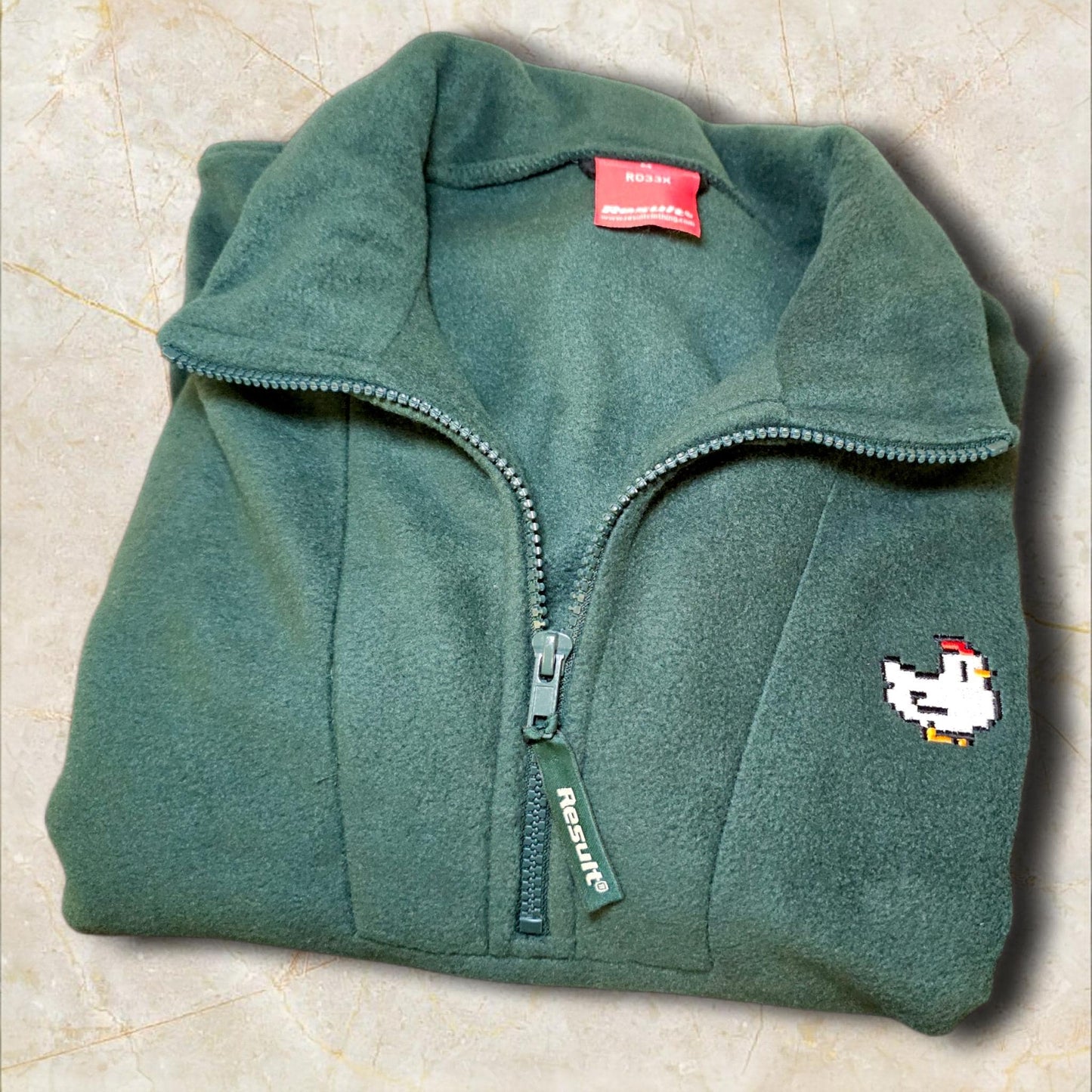 Pixel Chicken Embroidered Fleece, Cosy Gamer Quarter Zip, Unisex Farming Game Gift