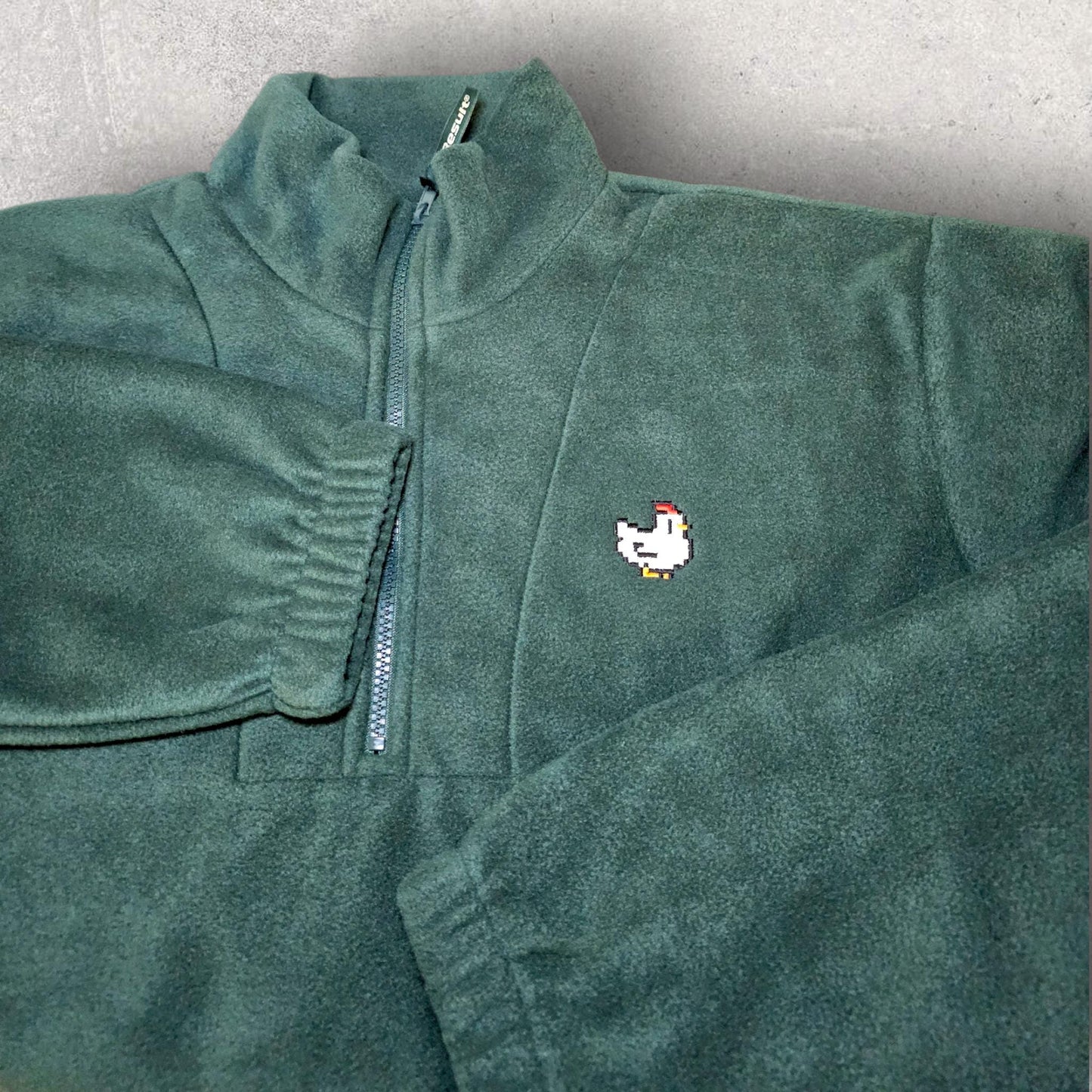 Pixel Chicken Embroidered Fleece, Cosy Gamer Quarter Zip, Unisex Farming Game Gift