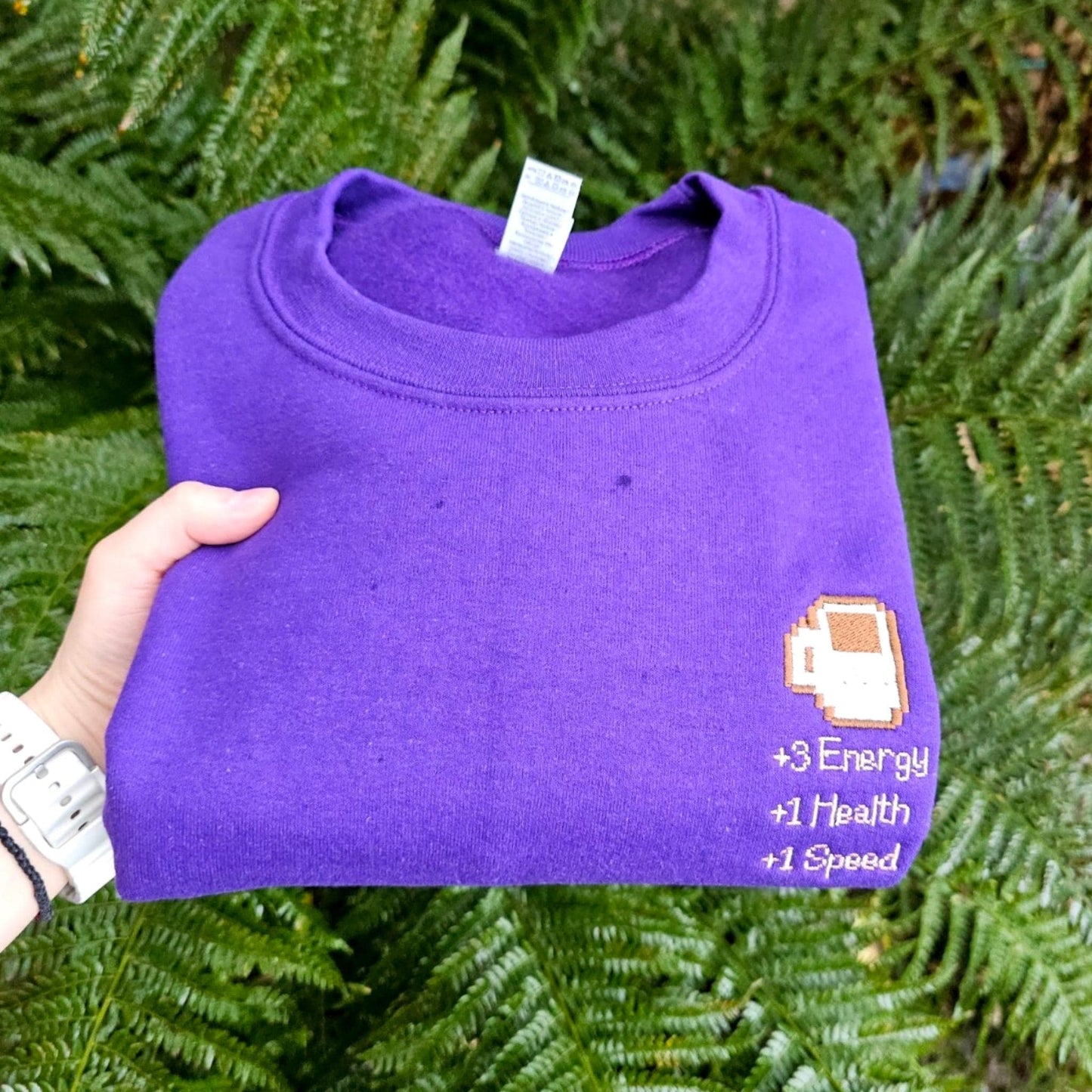 Coffee Embroidered Sweatshirt, Cozy Pixel Gamer Jumper, Stardew Valley Inspired Gift, Unisex Gaming Sweatshirt