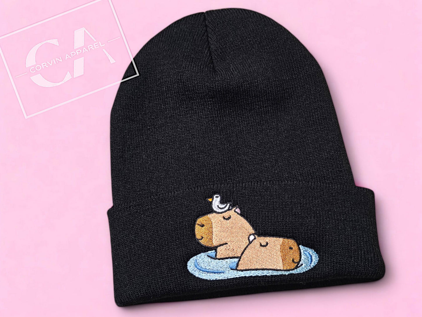 Capybara Embroidered Beanie: Funny Water Pig Gift