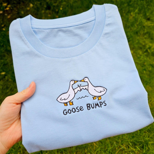 Embroidered Goose T-Shirt: Funny Pun Bird Humor, 100% Cotton