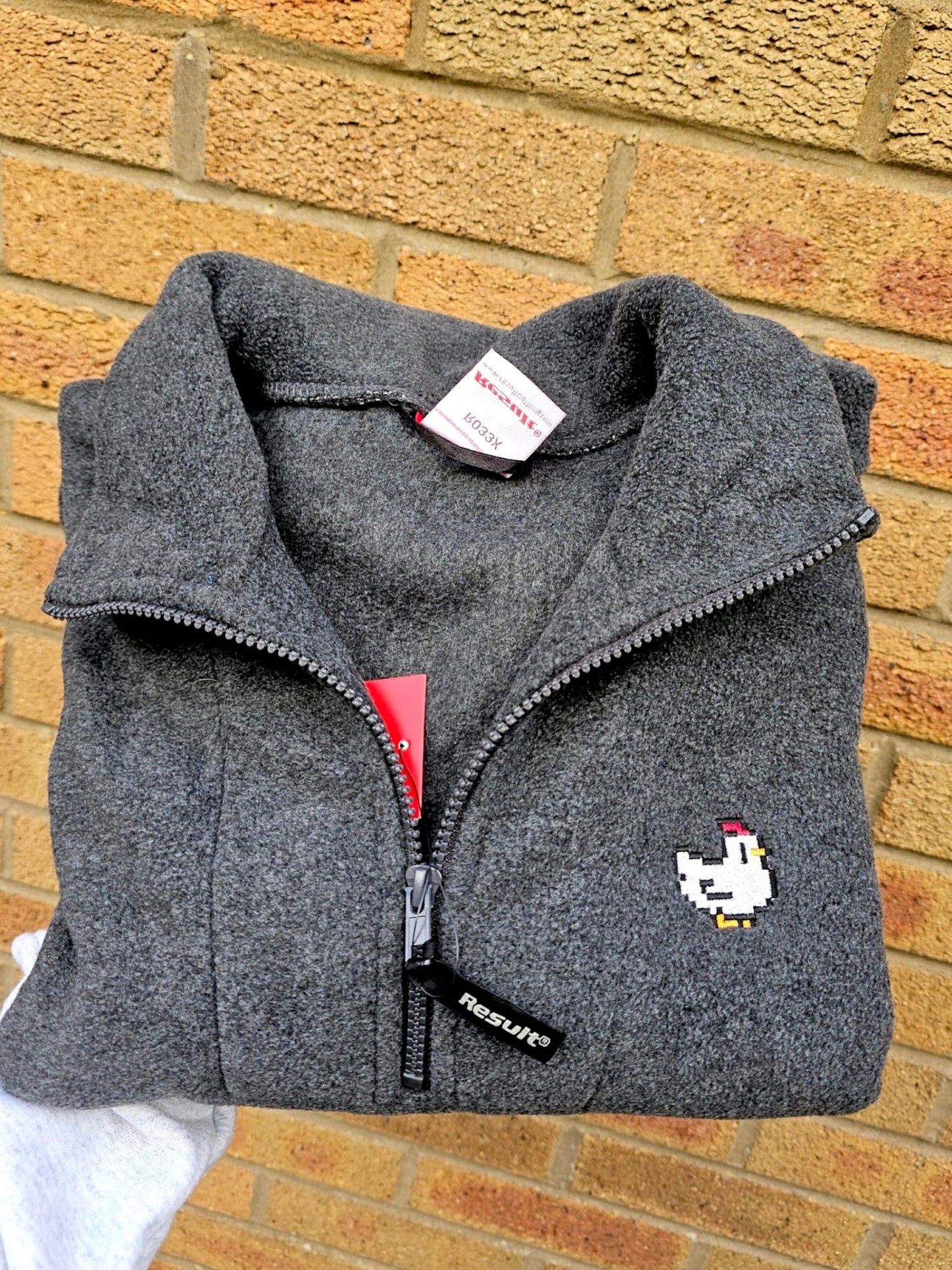 Pixel Chicken Embroidered Fleece, Cosy Gamer Quarter Zip, Unisex Farming Game Gift