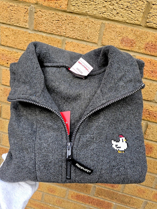 Pixel Chicken Embroidered Fleece, Cosy Gamer Quarter Zip, Unisex Farming Game Gift