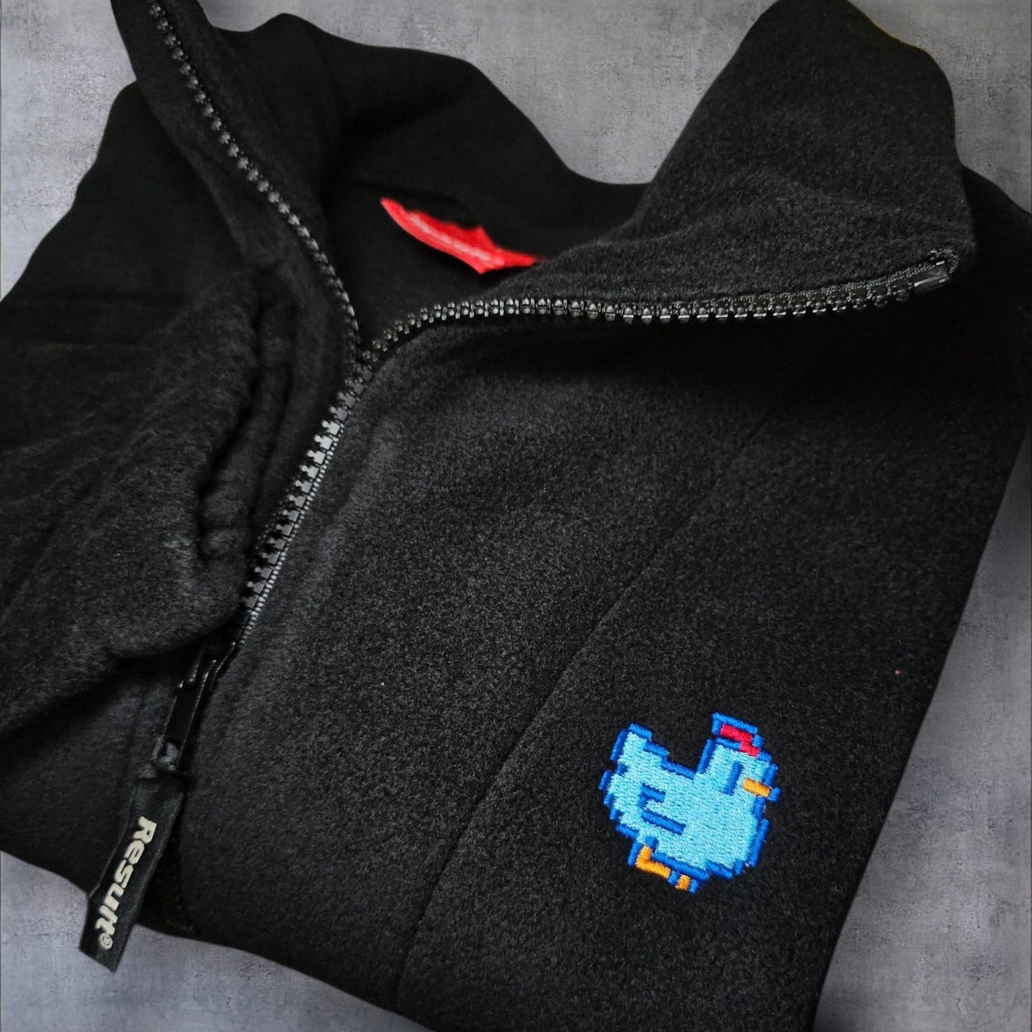 Pixel Chicken Embroidered Fleece, Cosy Gamer Quarter Zip, Unisex Farming Game Gift