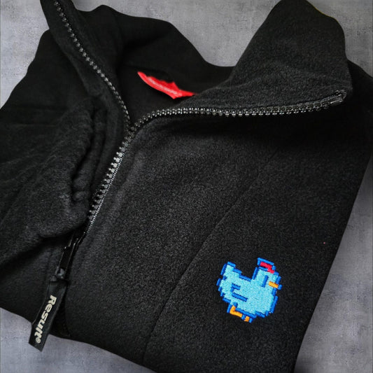 Pixel Chicken Oversized 1/4 Zip Fleece, Cozy Gamer Pullover, Stardew Valley Inspired Fleece, Unisex Farming Game Gift