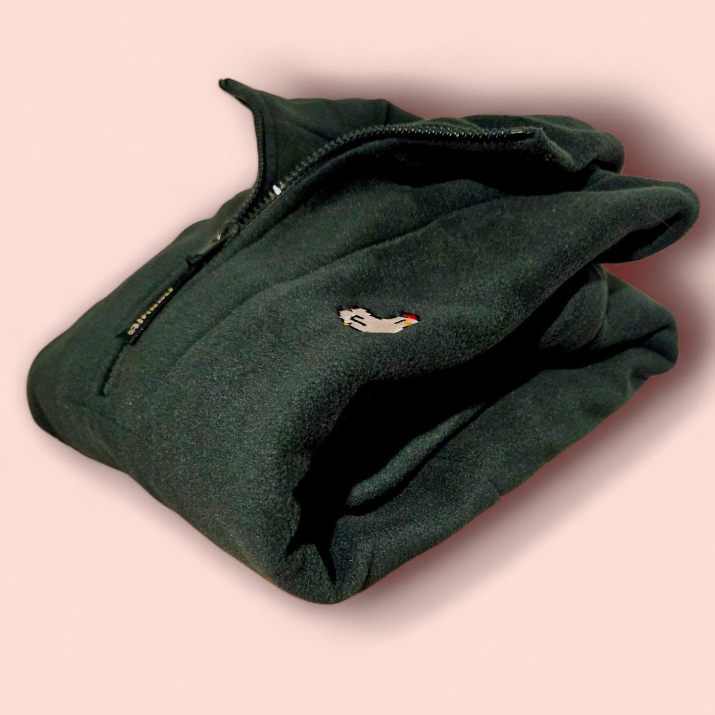 Pixel Chicken Embroidered Fleece, Cosy Gamer Quarter Zip, Unisex Farming Game Gift