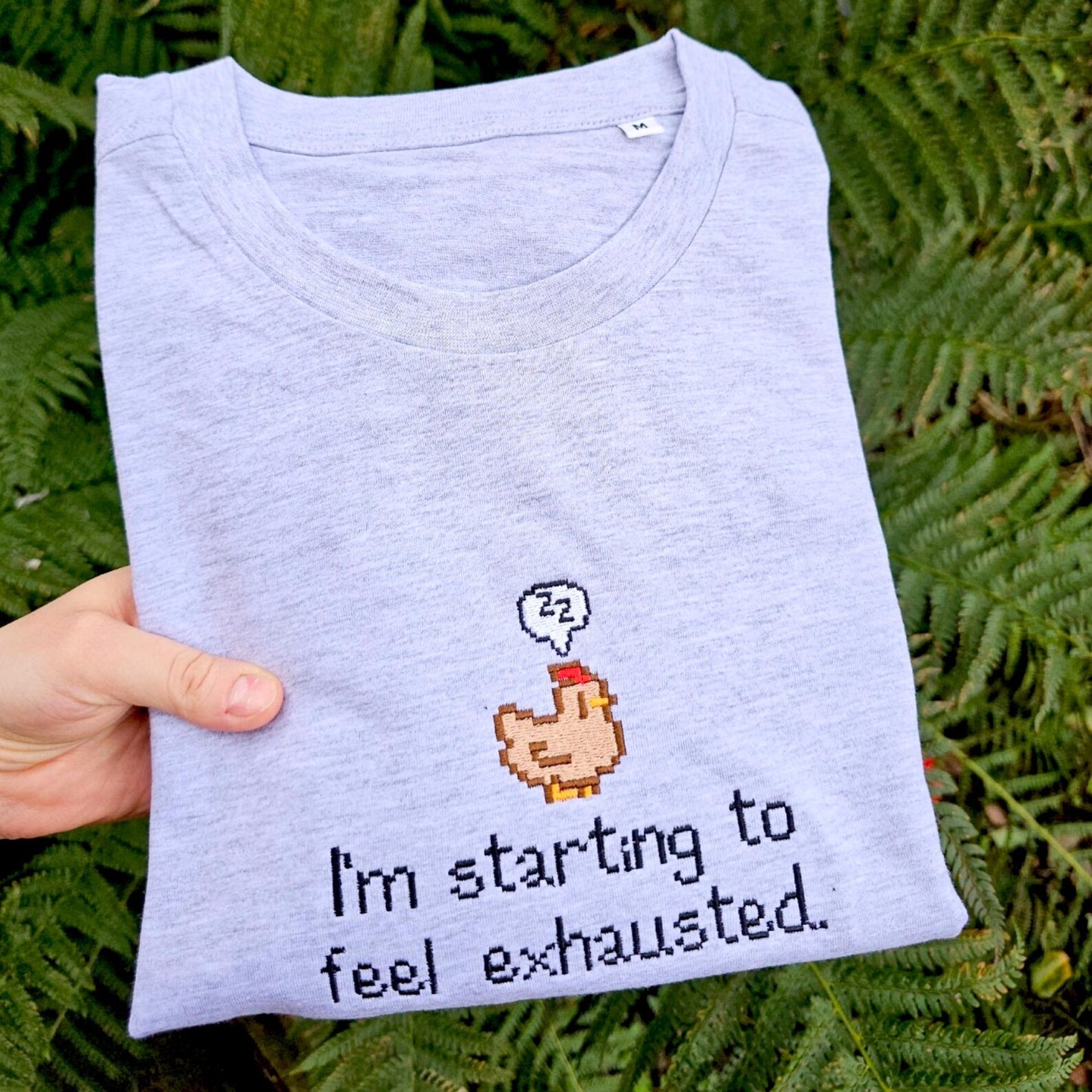 Embroidered Pixel Chicken T-Shirt, Soft Unisex Cotton Tee, Cosy Gamer Gift