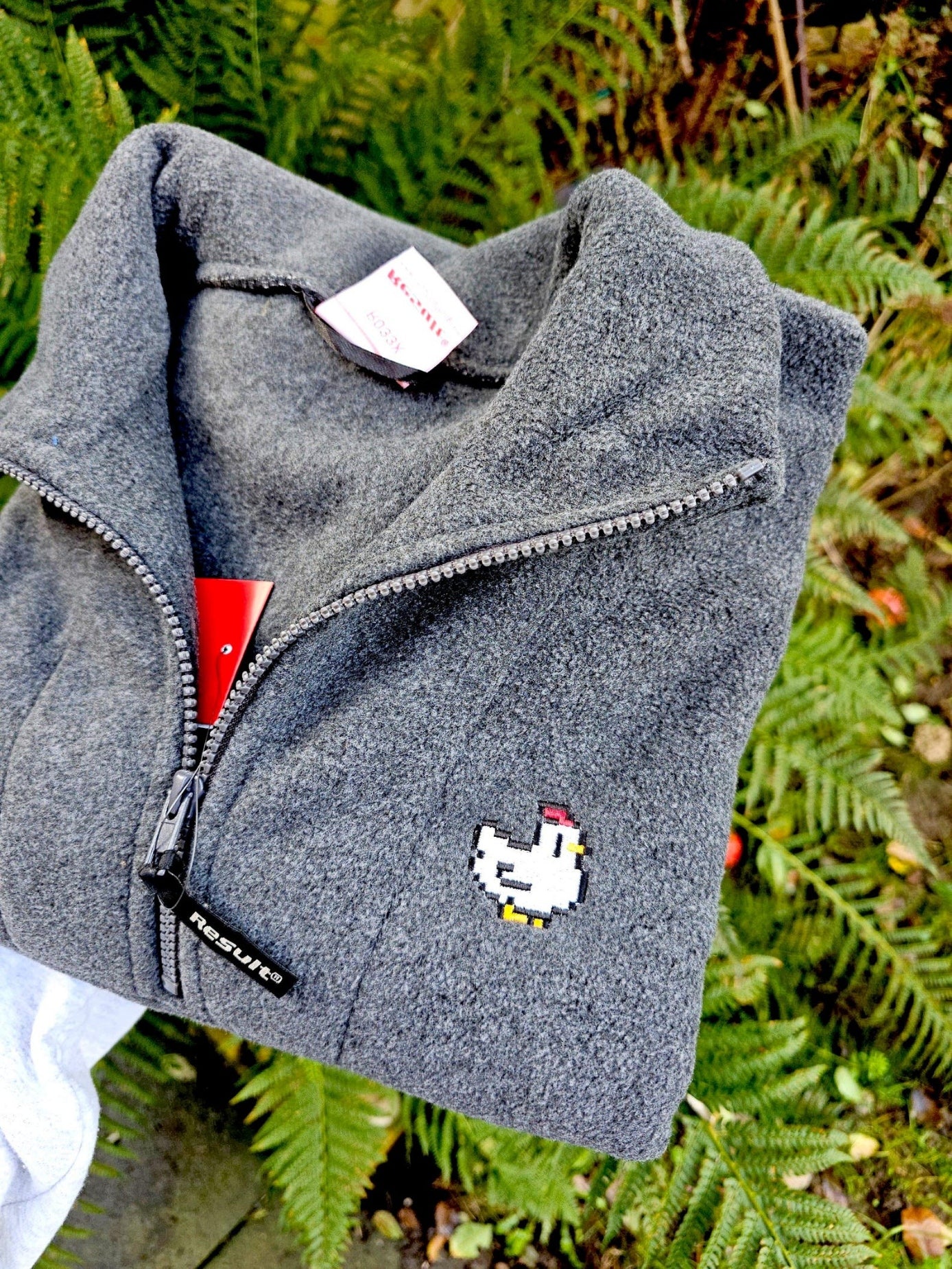 Pixel Chicken Embroidered Fleece, Cosy Gamer Quarter Zip, Unisex Farming Game Gift