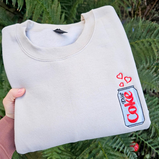 Embroidered Diet Coke Sweatshirt, Cute Valentine Sweatshirt, Left Chest Embroidery, Cute Soda Lover Gift, Cozy Jumper