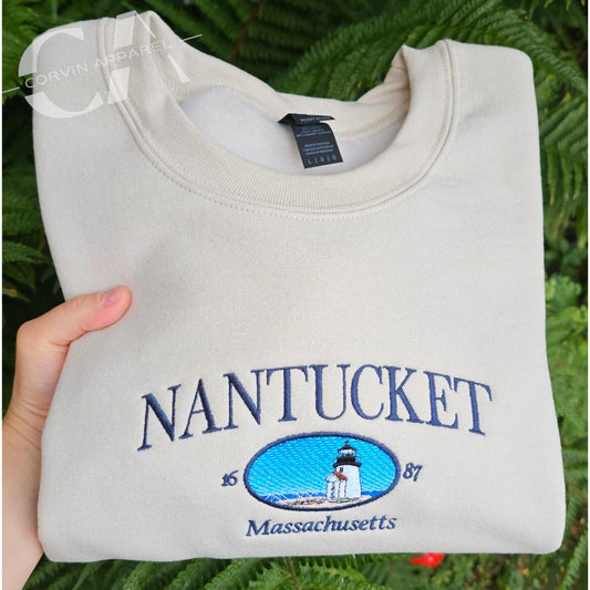 Nantucket Embroidered Sweatshirt | Coastal Crewneck Gift