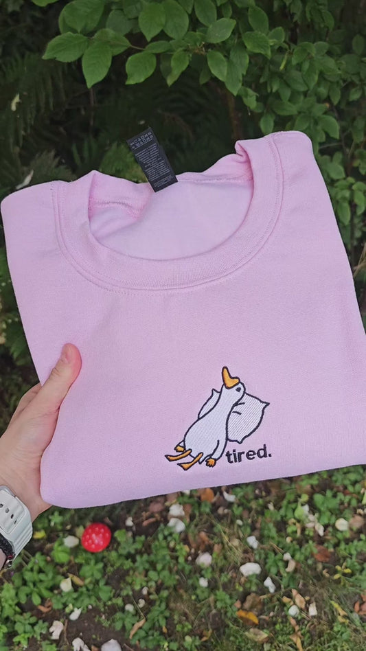 Tired Goose Embroidered Sweatshirt | Funny Goose Gift | Silly Goose Crewneck