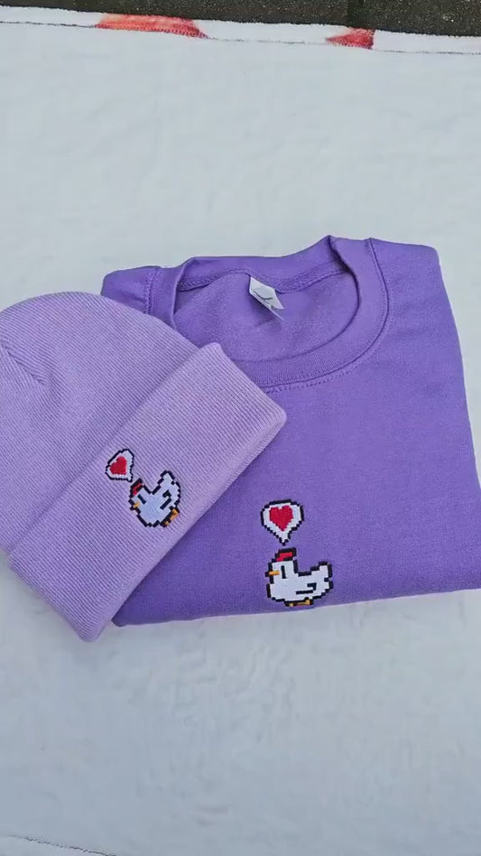 Embroidered Pixel Chicken Sweatshirt | Gamer Gift | Gaming Jumper
