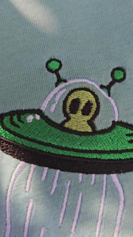 Cat Abduction Embroidered T-Shirt | Alien Cat Gift
