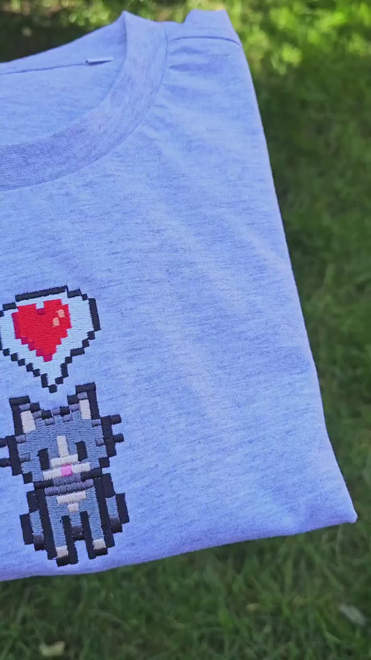 Cosy Farm Life Embroidered Cat T-Shirt | Pixel Cat Tee | Cottagecore Gaming Gift