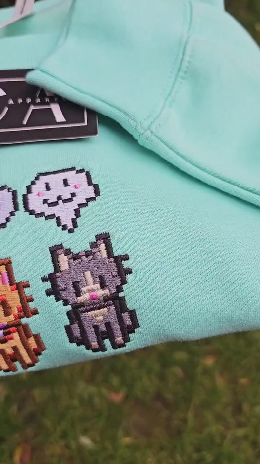 Pixel Cats Embroidered Sweatshirt | Cute Cats Jumper