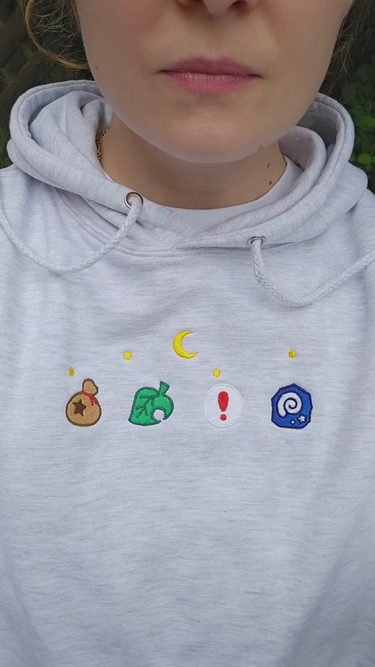 Animal Crossing Icons Embroidered Hoodie | Cute Gaming Hoodie