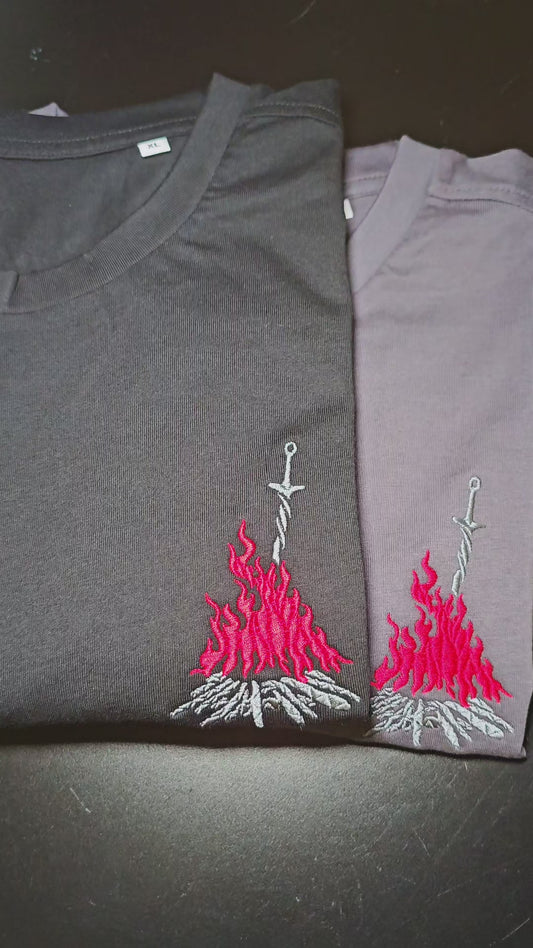 Dark Souls Bonfire Embroidered T-shirt | Gaming Top