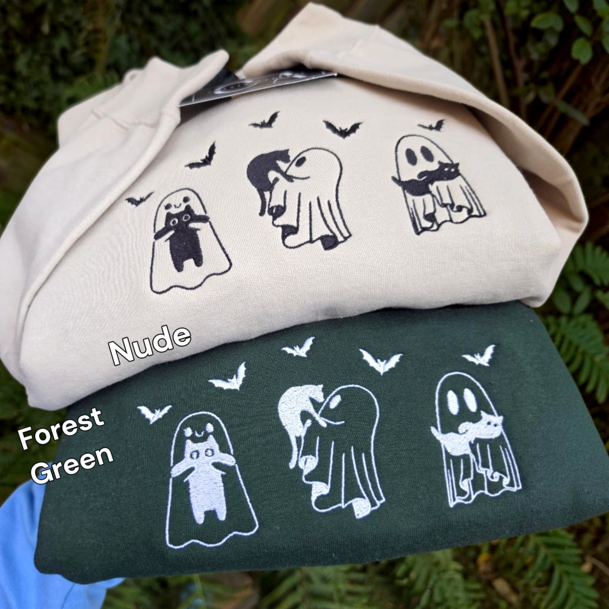 Cute Ghosts And Cats Embroidered Sweatshirt | Halloween Jumper