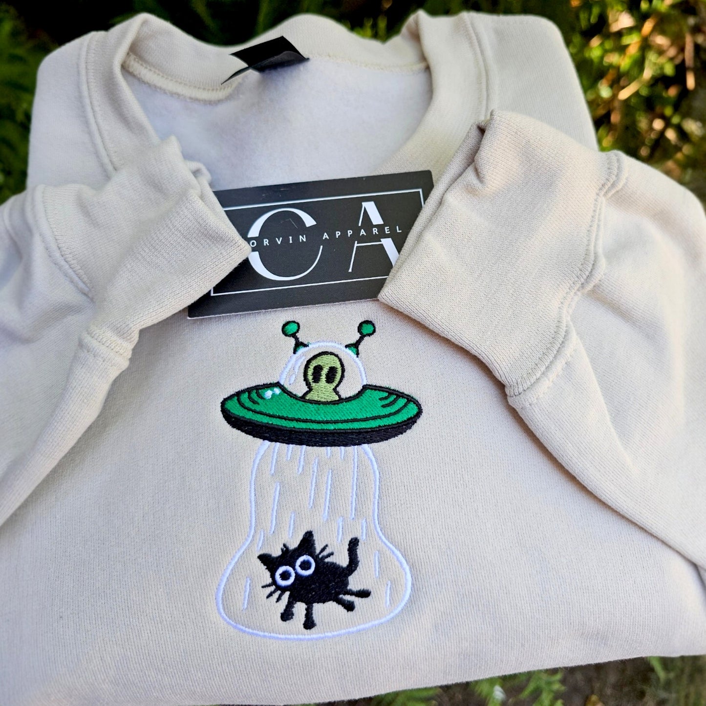Cat Abduction Embroidered Sweatshirt | Alien Spaceship Cat Gift