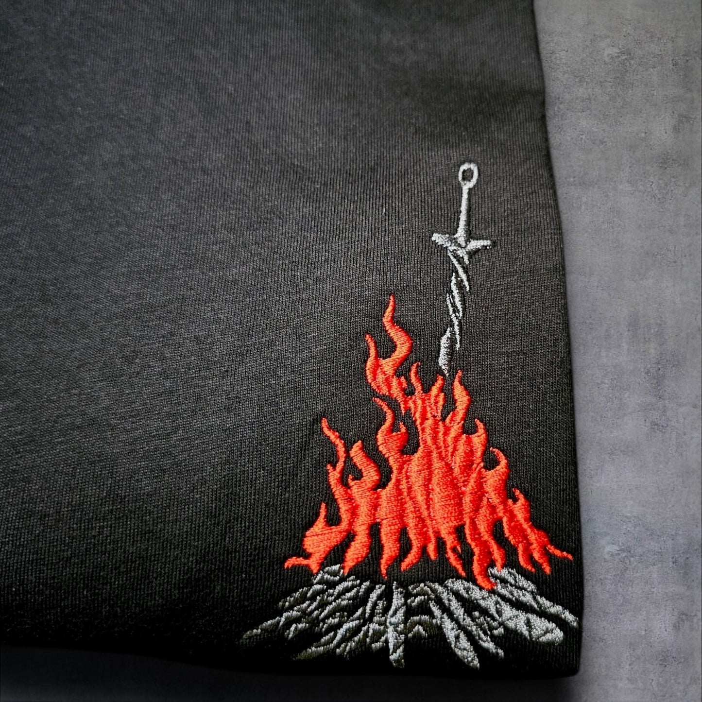 Dark Souls Bonfire Embroidered T-shirt | Gaming Top