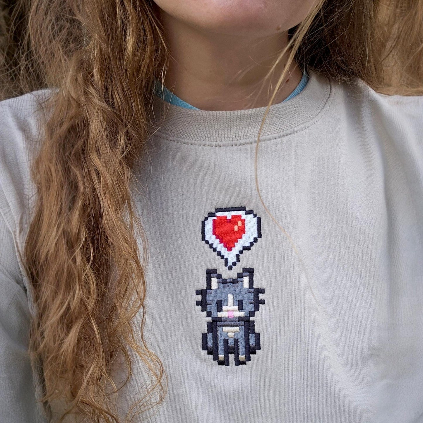 SDV Pixel Cat Embroidered Sweatshirt | Cute  Cat Lover Gift | Gaming Jumper
