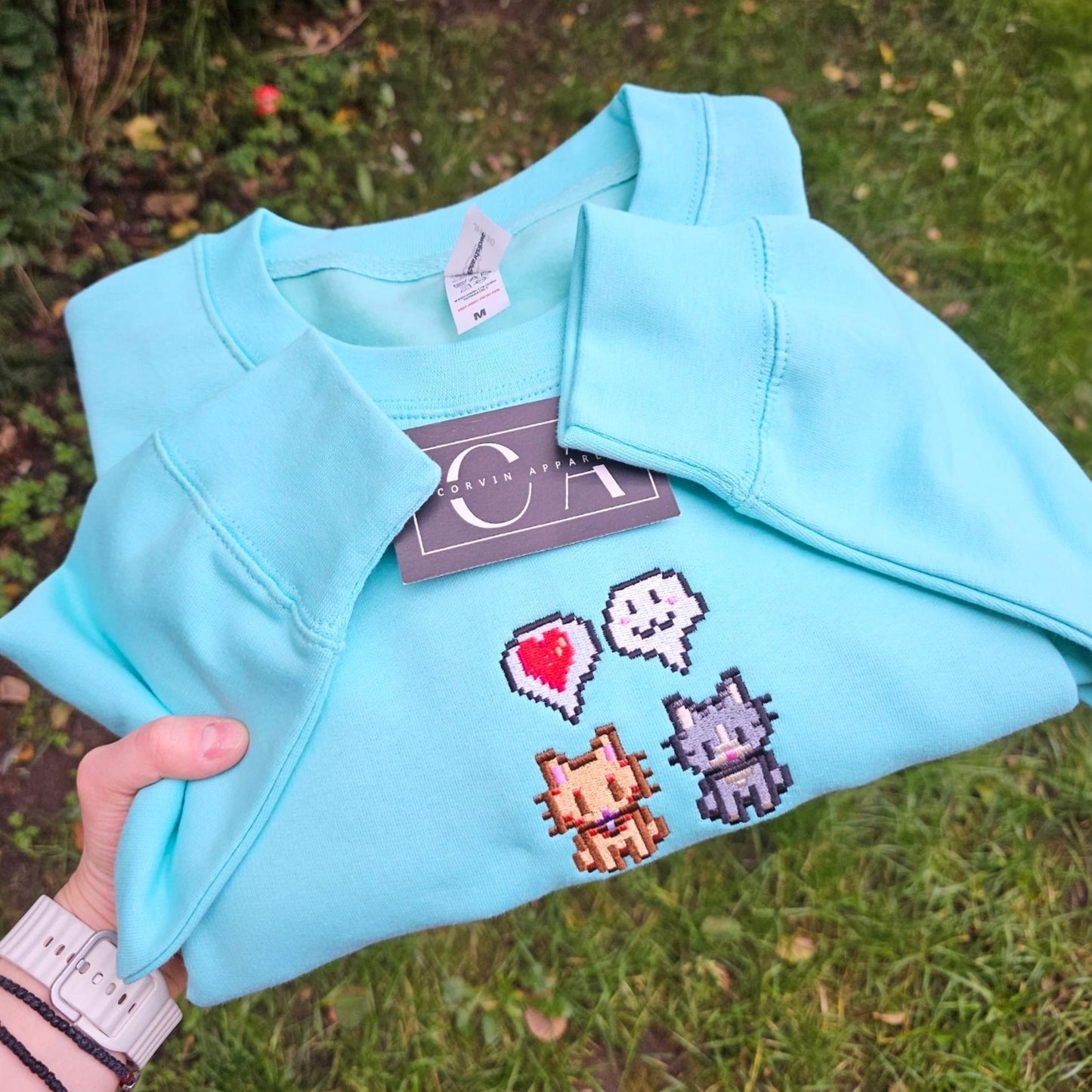 Pixel Cats Embroidered Sweatshirt | Cute Cats Jumper