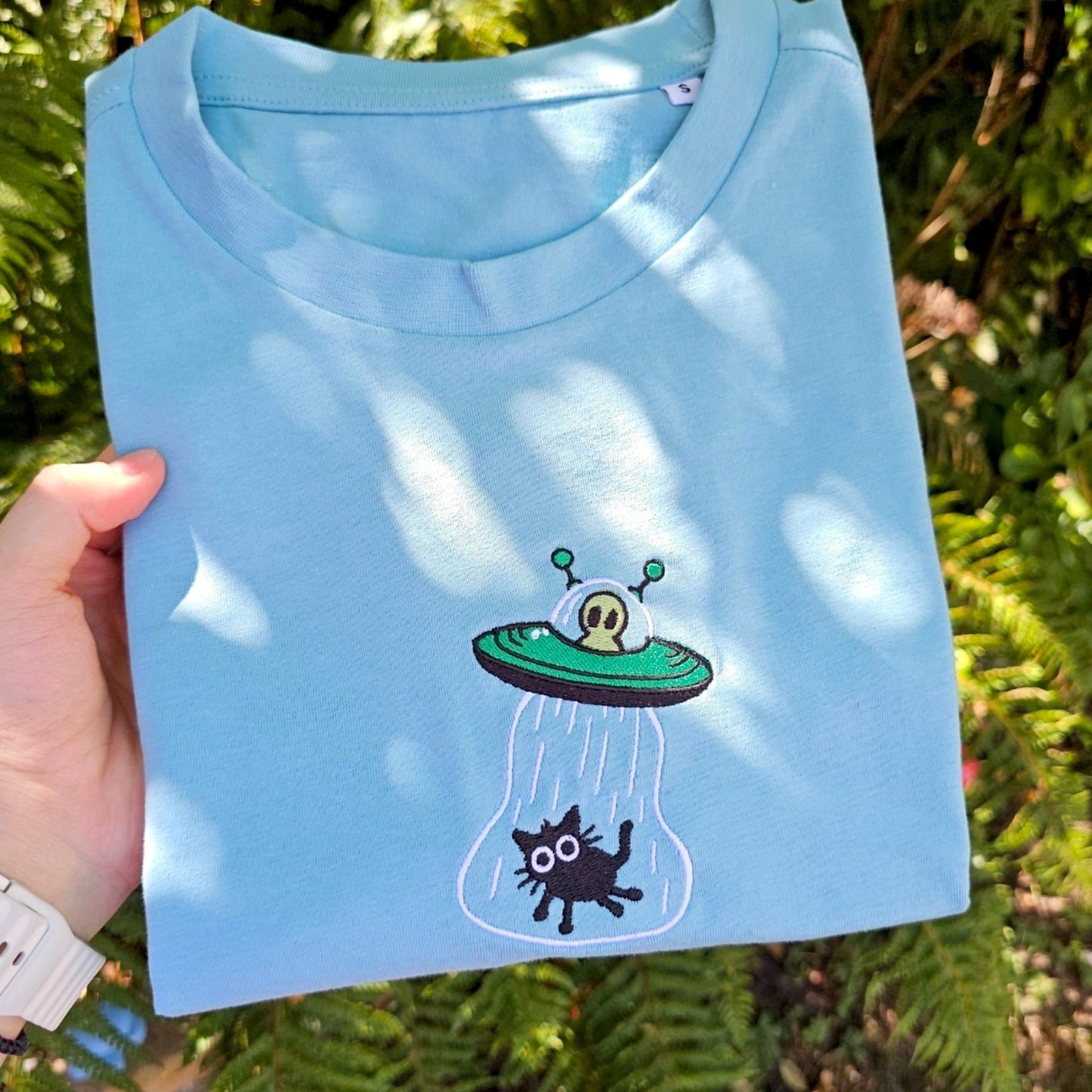 Cat Abduction Embroidered T-Shirt | Alien Cat Gift