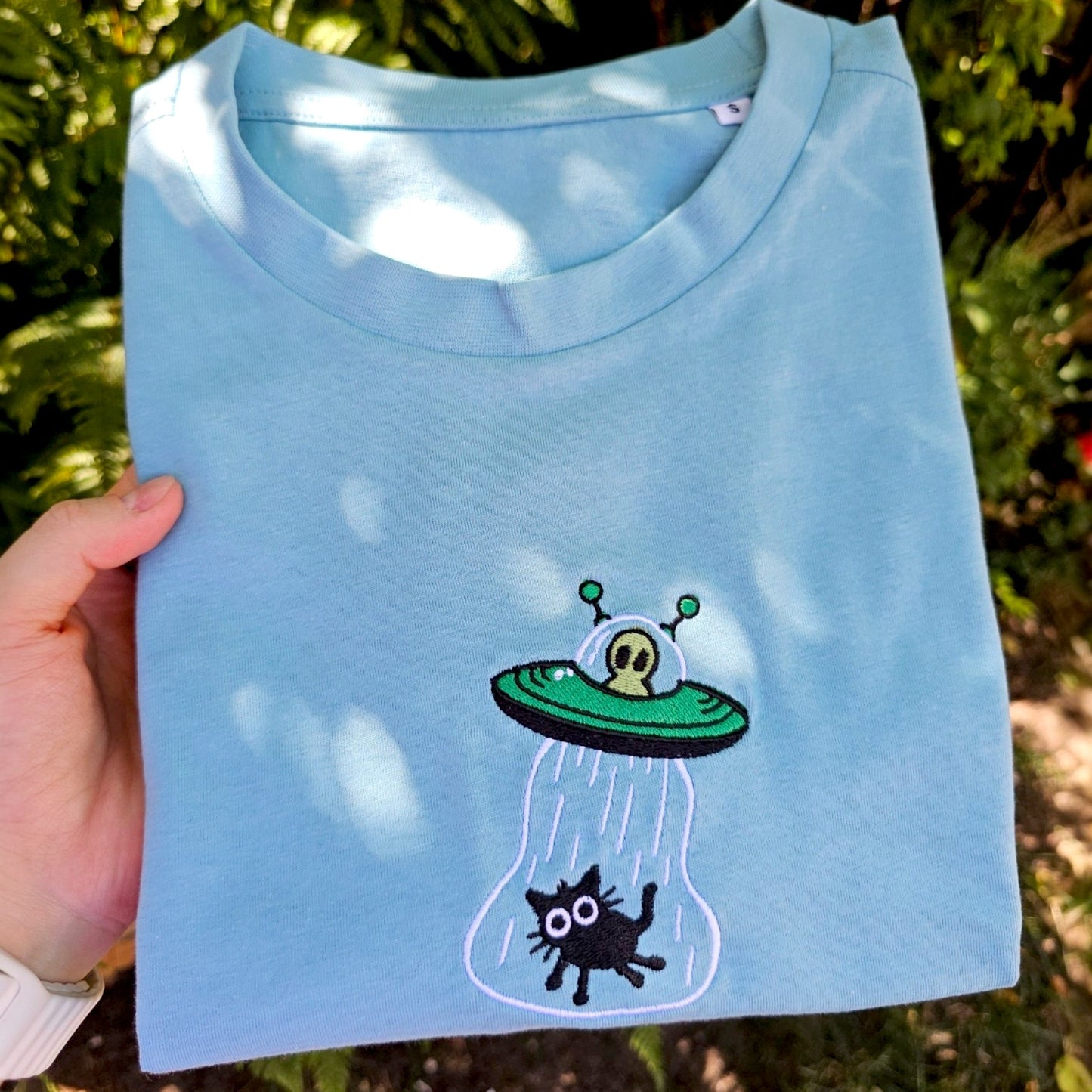 Cat Abduction Embroidered T-Shirt | Alien Cat Gift