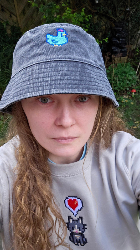 Pixel Chicken Embroidered Bucket Hat | Vintage Embroidered Hat