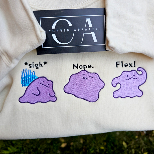 Ditto Mood Embroidered Sweatshirt, Cute Ditto Jumper, Cozy Gamer Gift, Funny Gaming Sweatshirt
