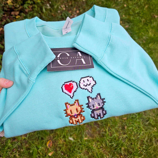 Pixel Cats Embroidered Sweatshirt | Cute Cats Jumper