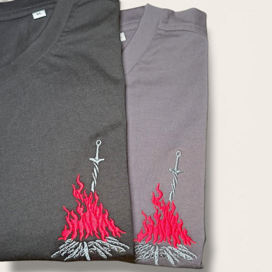 Dark Souls Bonfire Embroidered T-shirt | Gaming Top