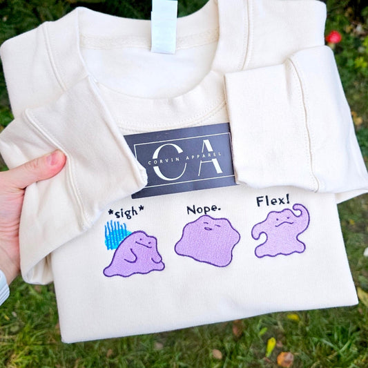 Ditto Mood Embroidered Sweatshirt, Cute Ditto Jumper, Cozy Gamer Gift, Funny Gaming Sweatshirt