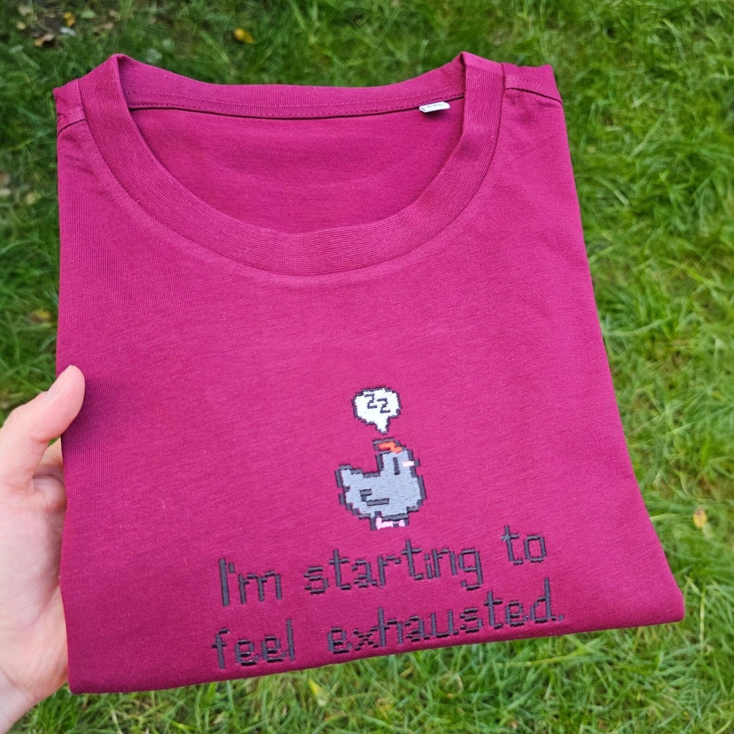 Embroidered Pixel Chicken T-Shirt, Soft Unisex Cotton Tee, Cosy Gamer Gift