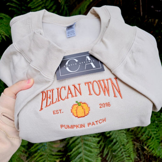 Pelican Town Pumpkin Patch Embroidered Sweatshirt | Cute Gaming Jumper