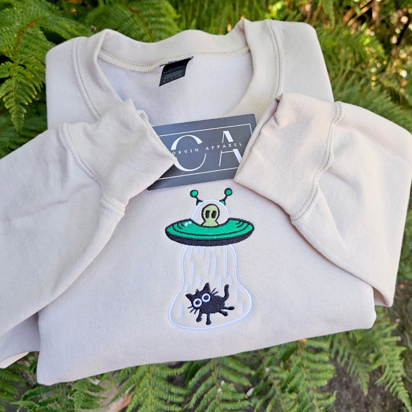 Cat Abduction Embroidered Sweatshirt | Alien Spaceship Cat Gift
