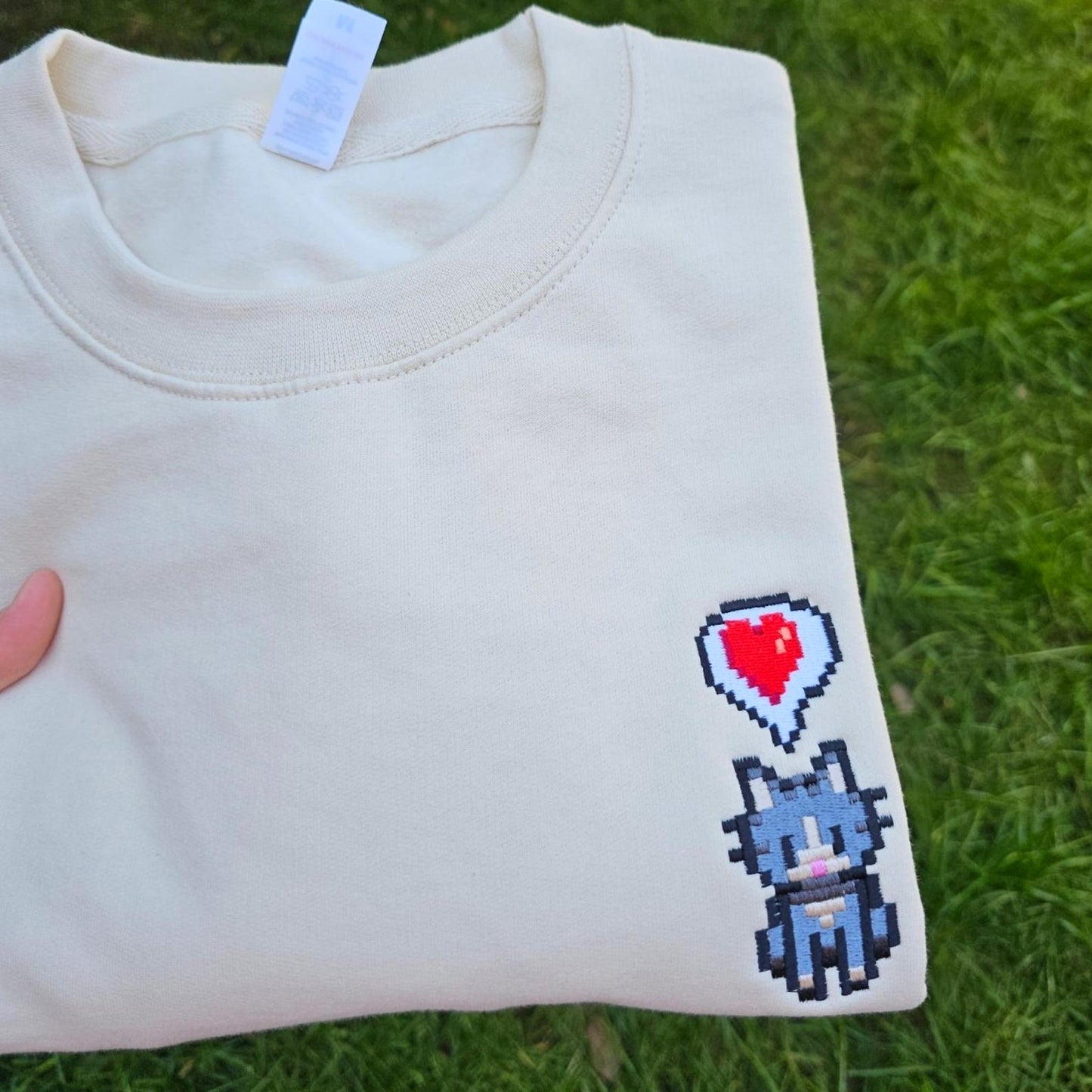 Cosy Farm Life Embroidered Cat Sweatshirt | Pixel Cat Jumper | Cottagecore Gaming Gift