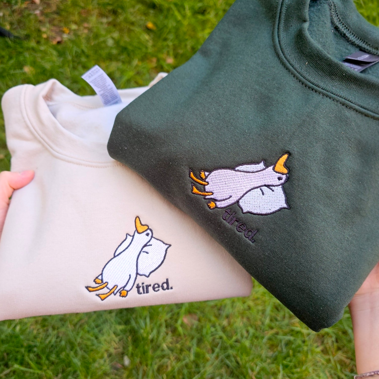 Tired Goose Embroidered Sweatshirt | Funny Goose Gift | Silly Goose Crewneck