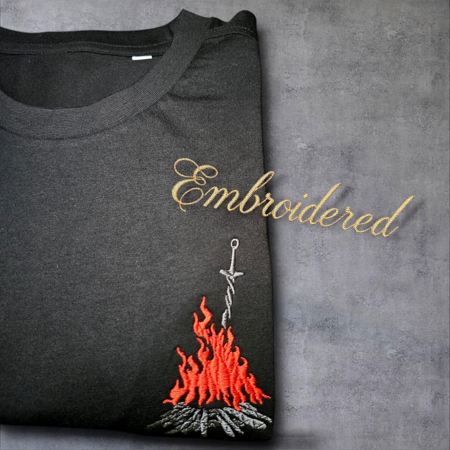 Dark Souls Bonfire Embroidered T-shirt | Gaming Top