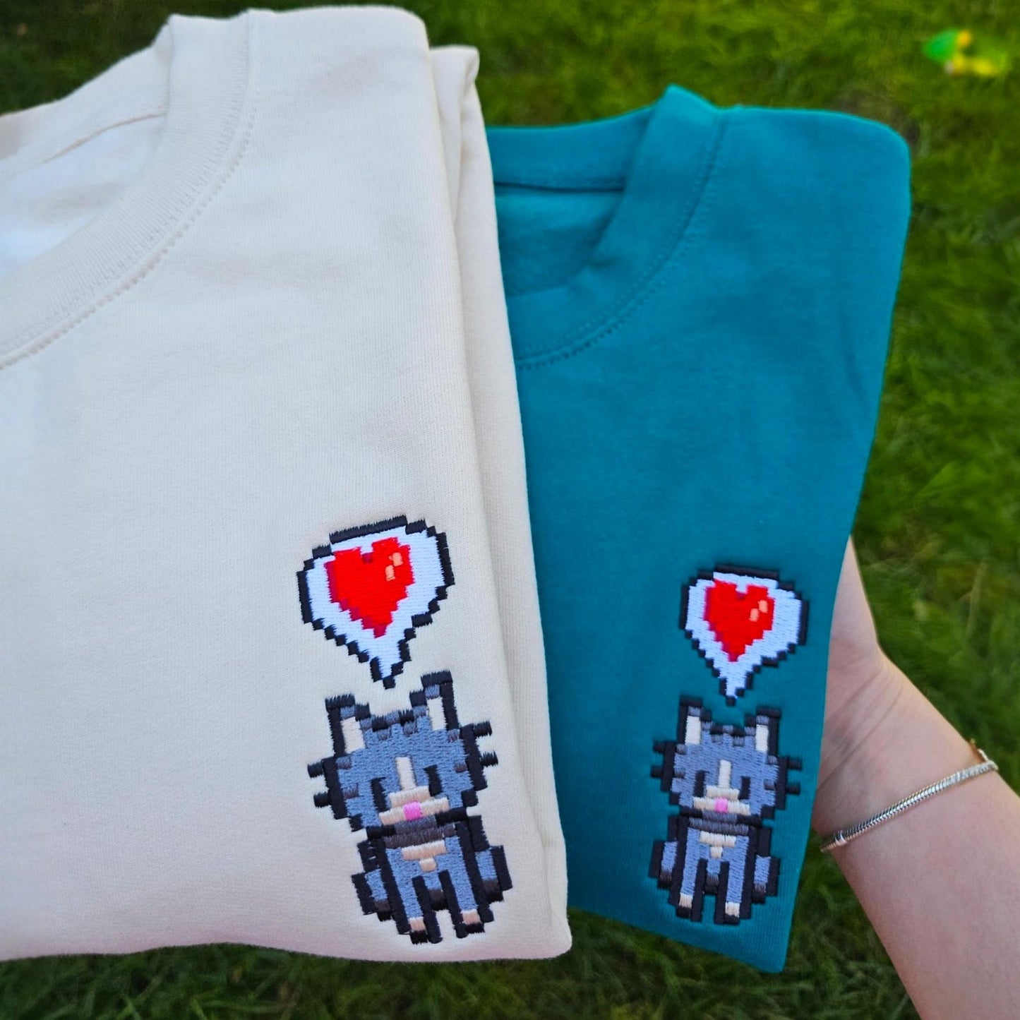 Cosy Farm Life Embroidered Cat Sweatshirt | Pixel Cat Jumper | Cottagecore Gaming Gift