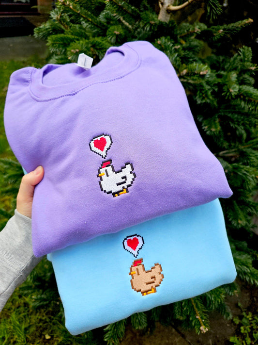 Embroidered Pixel Chicken Sweatshirt | Gamer Gift | Gaming Jumper